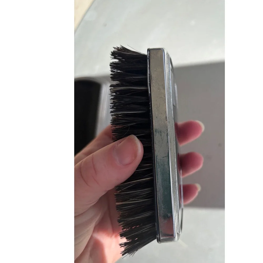 Vintage Art Deco 3 Piece Grooming Set Black Aluminum Clothes Brush & StorageTins